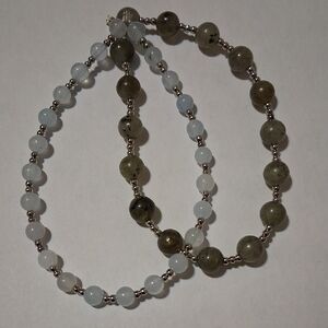 Beaded Labradorite and Moonstone Stretch Bracelet Set
